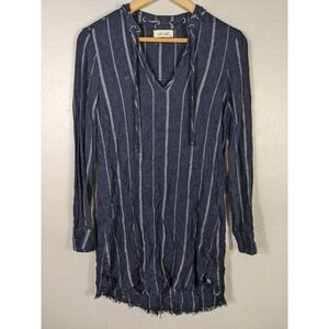 BELLA DAHL XS Shirt Dress Navy Metallic Button Down Long Sleeve Striped N50
